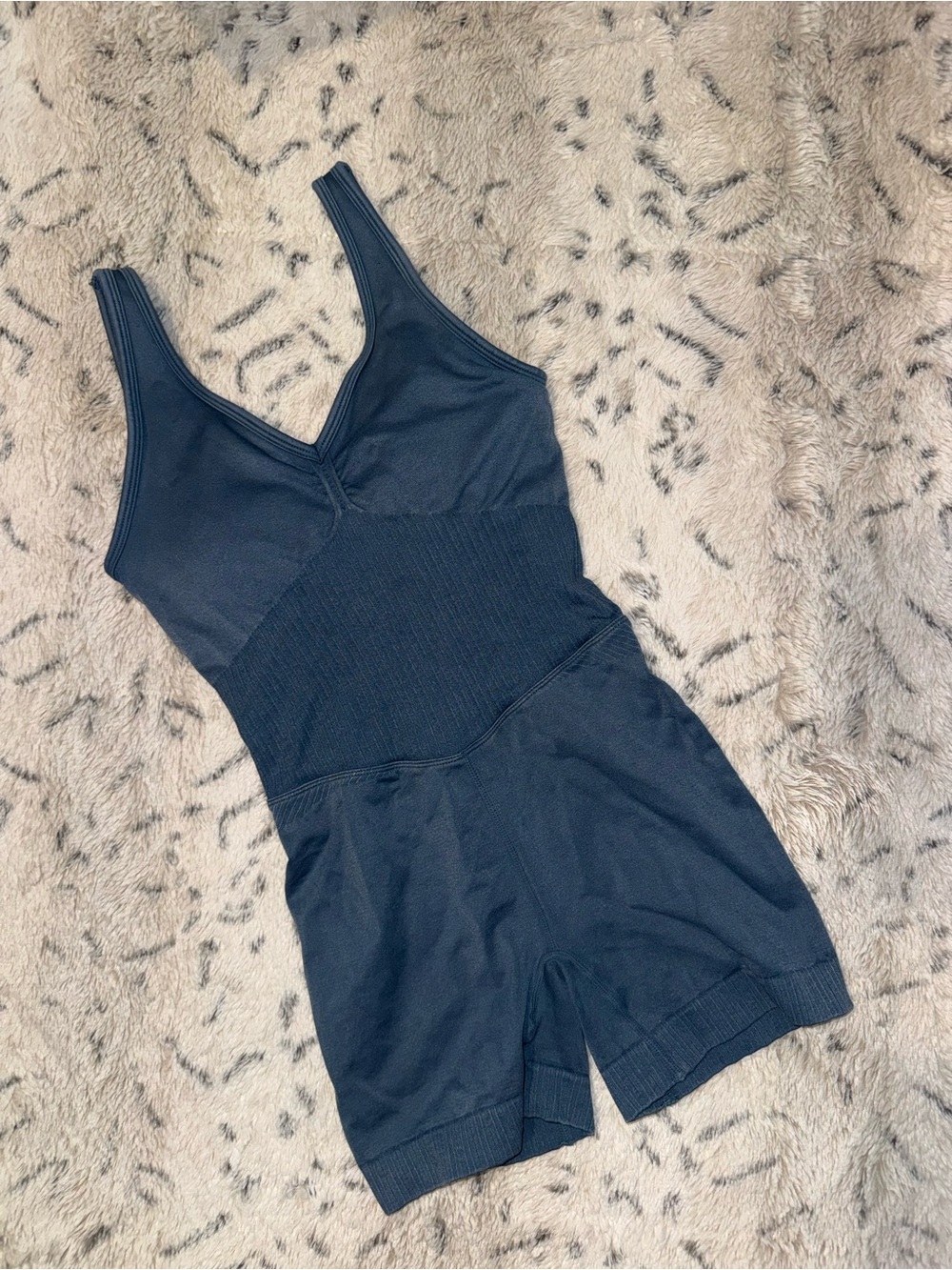 Blue ribbed athletic bodysuit/ Romper